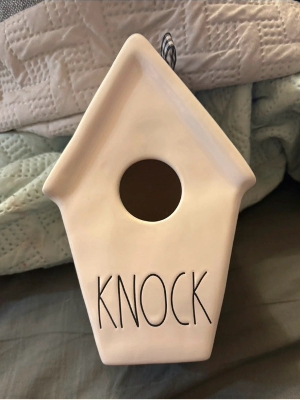 Neutral Ceramic 'KNOCK' Birdhouse Decor